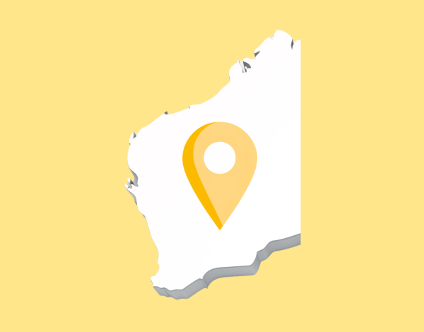 Western Australia map with a yellow bench graphic placed on top